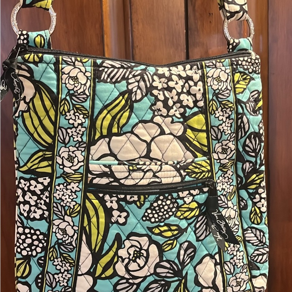 Vera Bradley Turquoise Floral Quilted Crossbody with Lime Accents